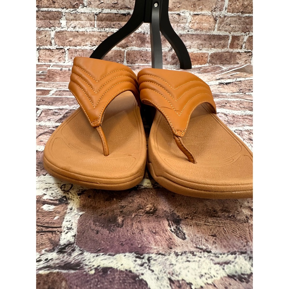 FitFlop Lulu Chevron Leather Toe-Post Sandals Tan Brown DX5-582 Womens 10 - Picture 4 of 16